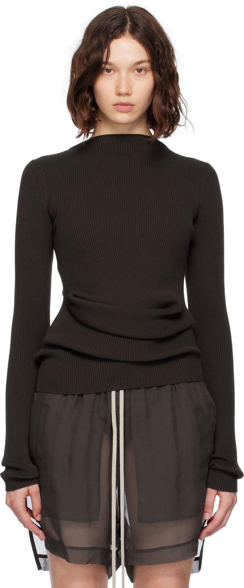 Cветр Rick Owens Rick Owens Ribbed Knit Babel Sweater Коричневий | RP02E4639 RIBVI