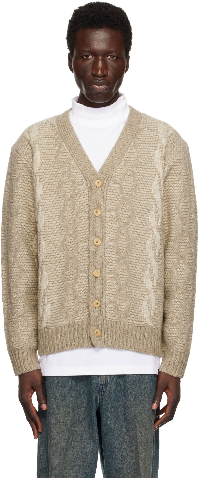 Cветр BEAMS BEAMS PLUS Heavy Cable Pattern Cardigan бежевий | 38150206156