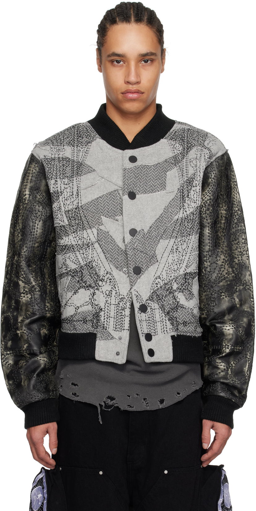 Куртка бомбер Who Decides War Who Decides War Notre Dame Embroidered Varsity Jacket Сірий | 1131340021SS25