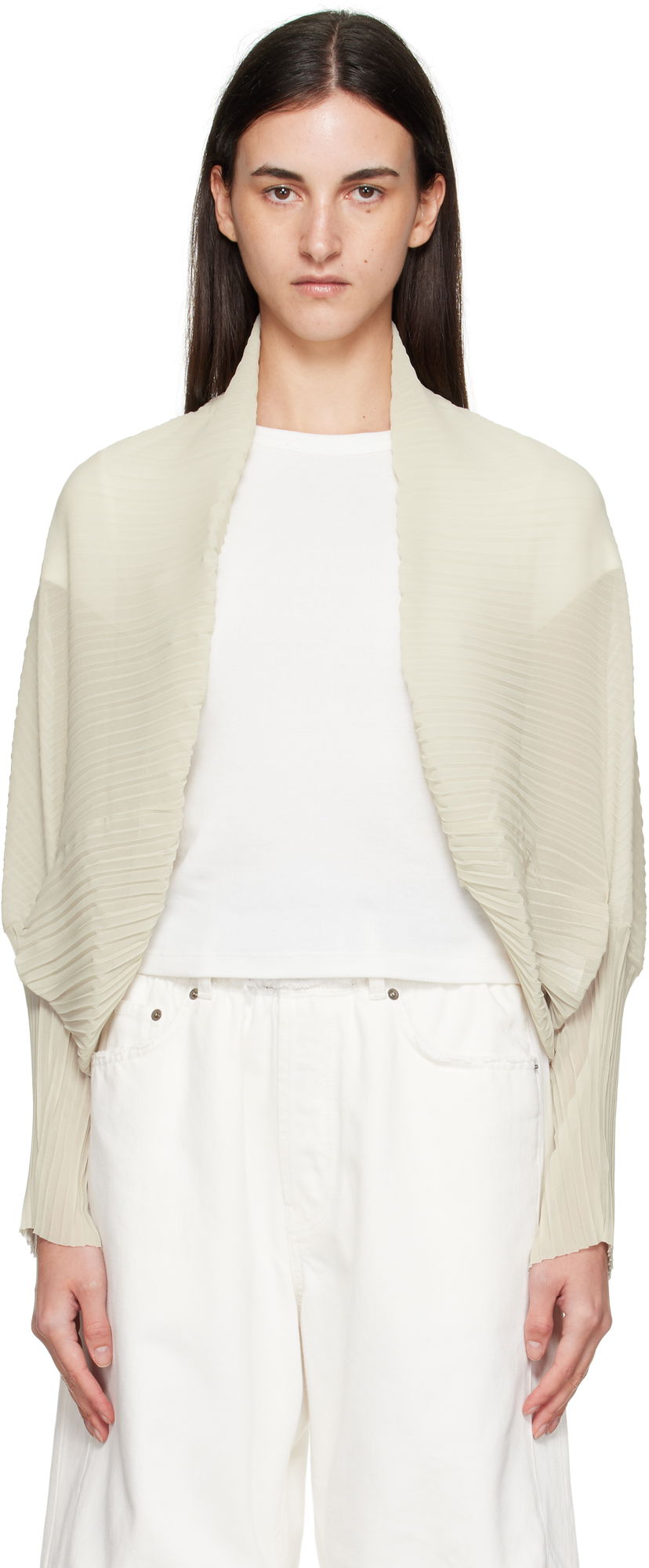Cветр Max Mara Max Mara Vesuvio Pleated Cardigan бежевий | 2514731012600
