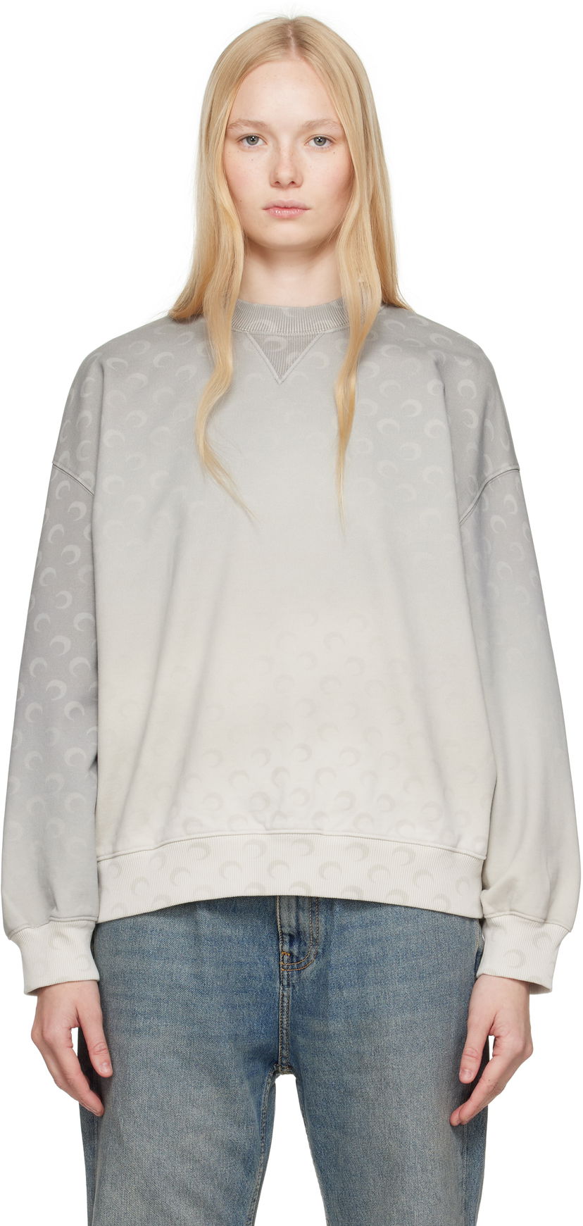 Cветр Marine Serre Marine Serre Moon Faded Fleece Oversized Sweatshirt Сірий | UST022A CJER0073