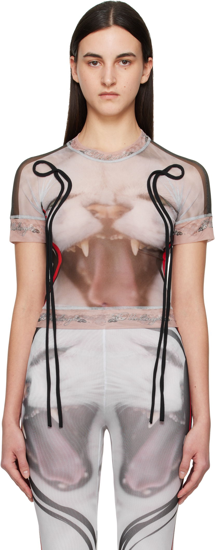 Футболка Ottolinger Ottolinger Mesh Cat Graphic T-Shirt бежевий | 10110040102