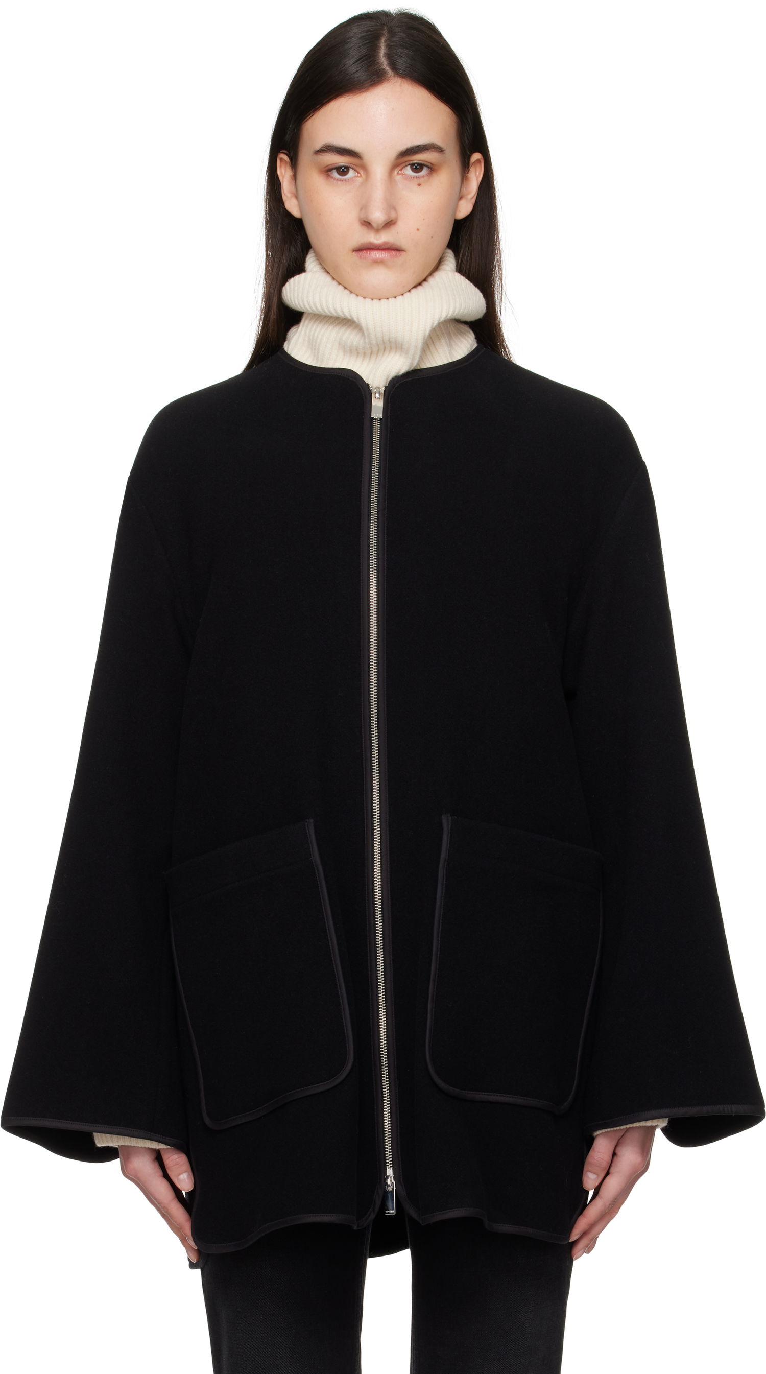 Пальто TOTEME TOTEME Felted Wool Zip-Up Jacket чорний | 251-WRO4262-FB0039, 0