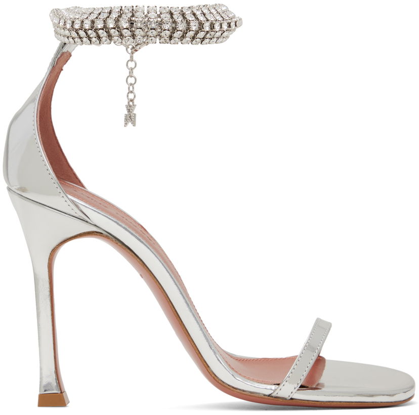 Догляд за взуттям Amina Muaddi Amina Muaddi Iman Heeled Sandals with Rhinestone Anklet Металік | IMAN SANDAL SR MIRROR
