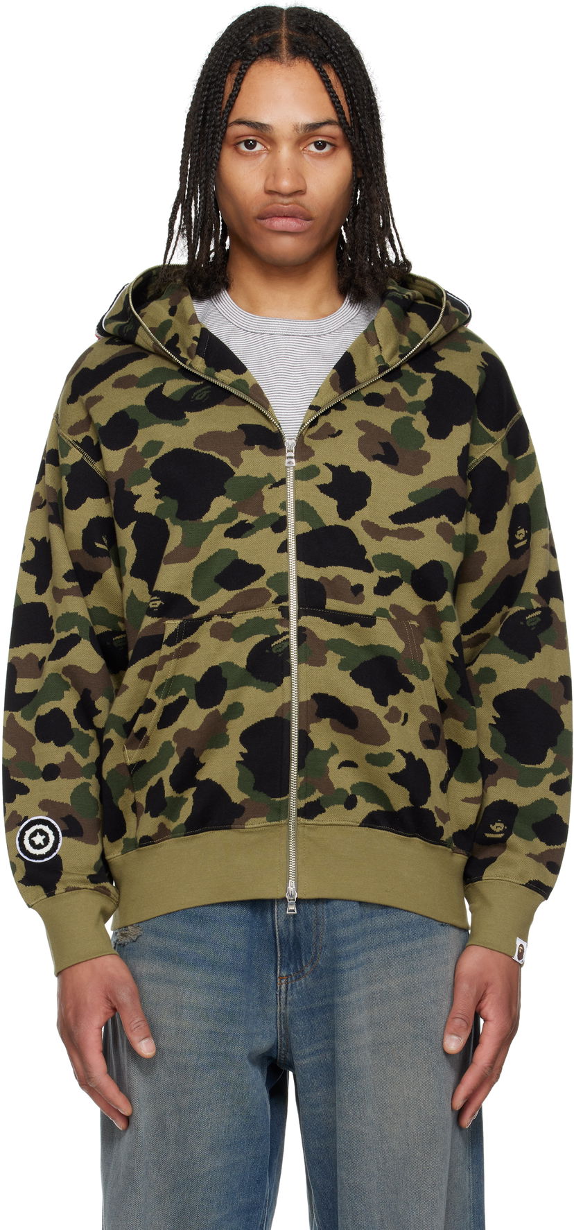 Світшоти BAPE A Bathing Ape 1st Camo Jacquard Shark Full Zip Hoodie Зелений | 001ZPL301304M