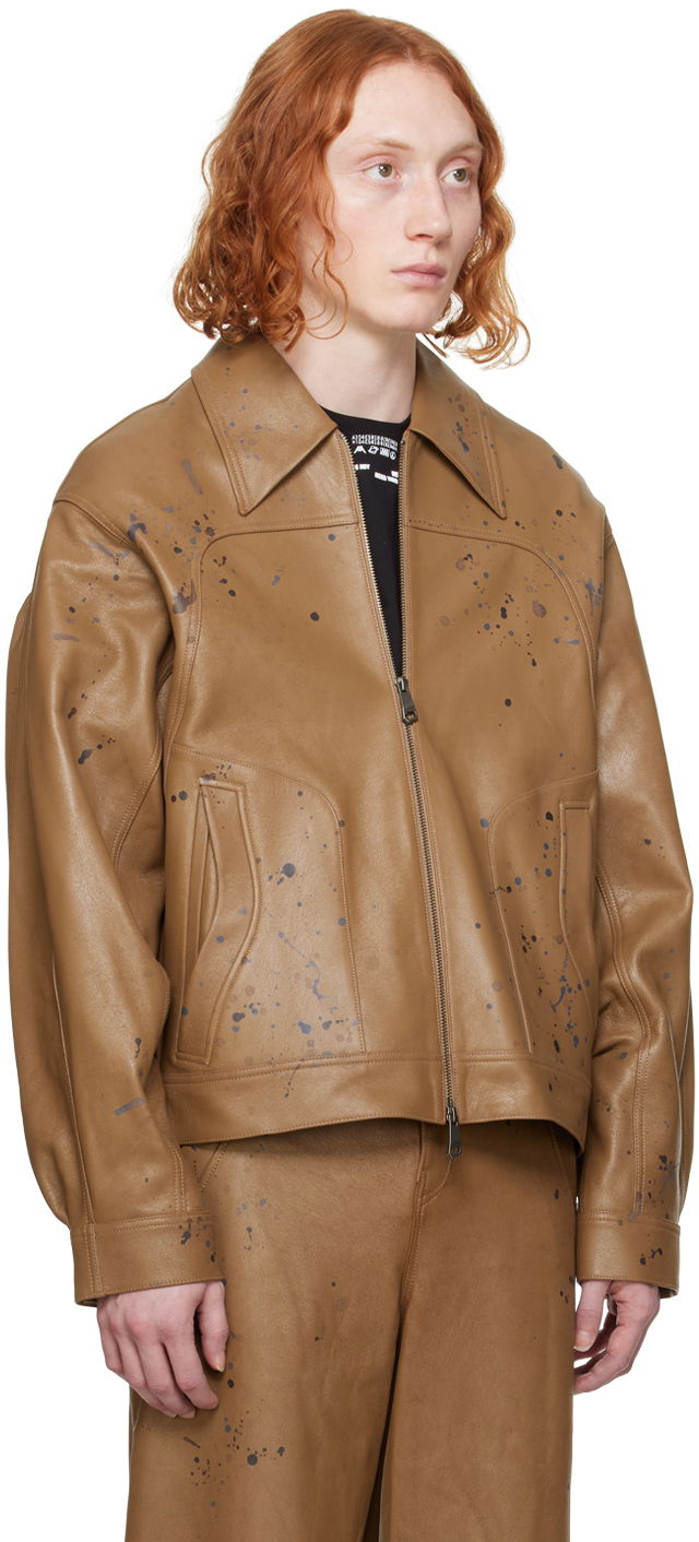 Куртка ADER ERROR Paint Splatter Cropped Leather Jacket Коричневий | BN01SSJK0101BR, 1