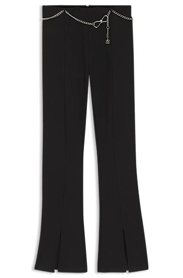 Штани BOSS Flared trousers with front slits and chain belt чорний | 50546250, 0