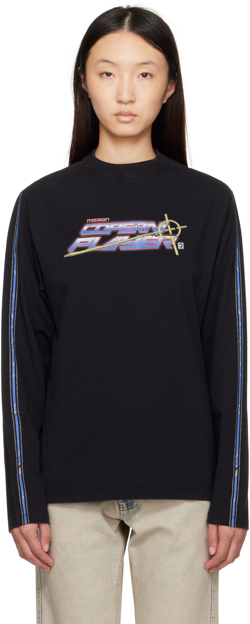Футболка Coperni Coperni Slogan Graphic Long Sleeve T-Shirt чорний | COPJS16PF5041