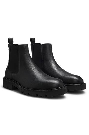 Пальто BOSS Grained Leather Chelsea Boots with Lug Sole чорний | 50552573