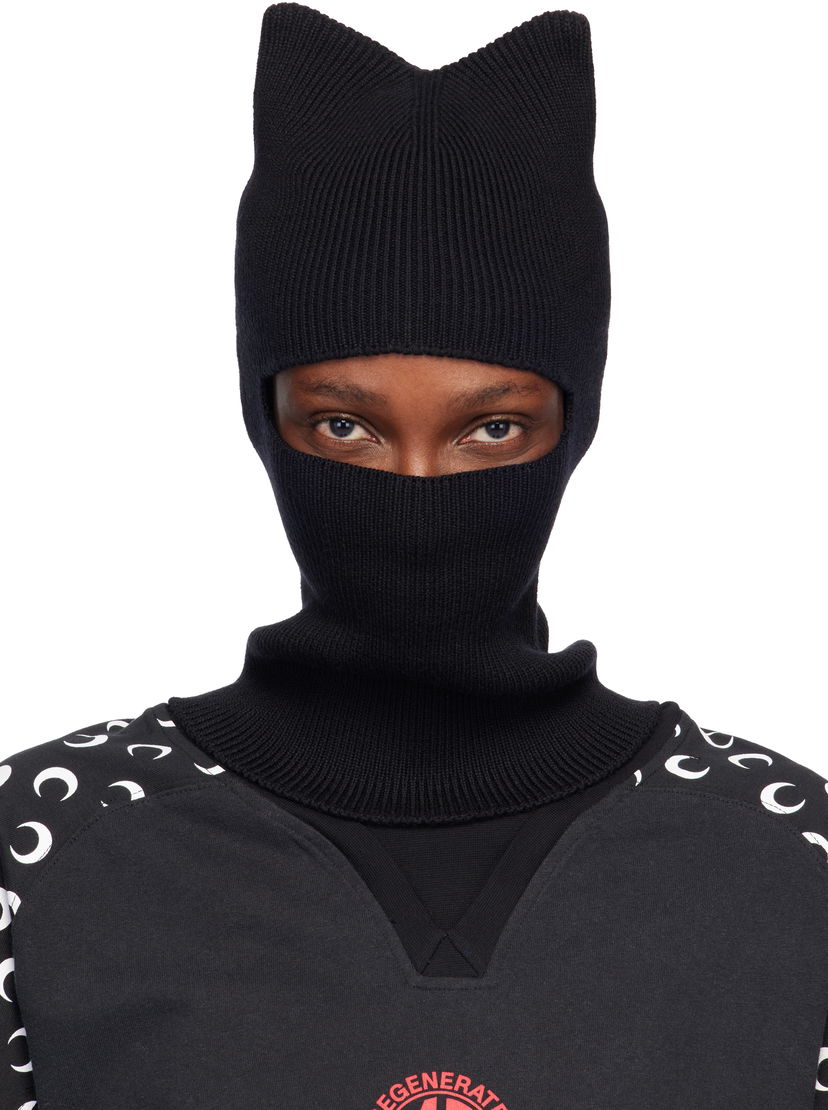 Капелюх Marine Serre Marine Serre Merino Wool Knit Kawaii Cat Ear Balaclava чорний | UHG073ACKNI0033