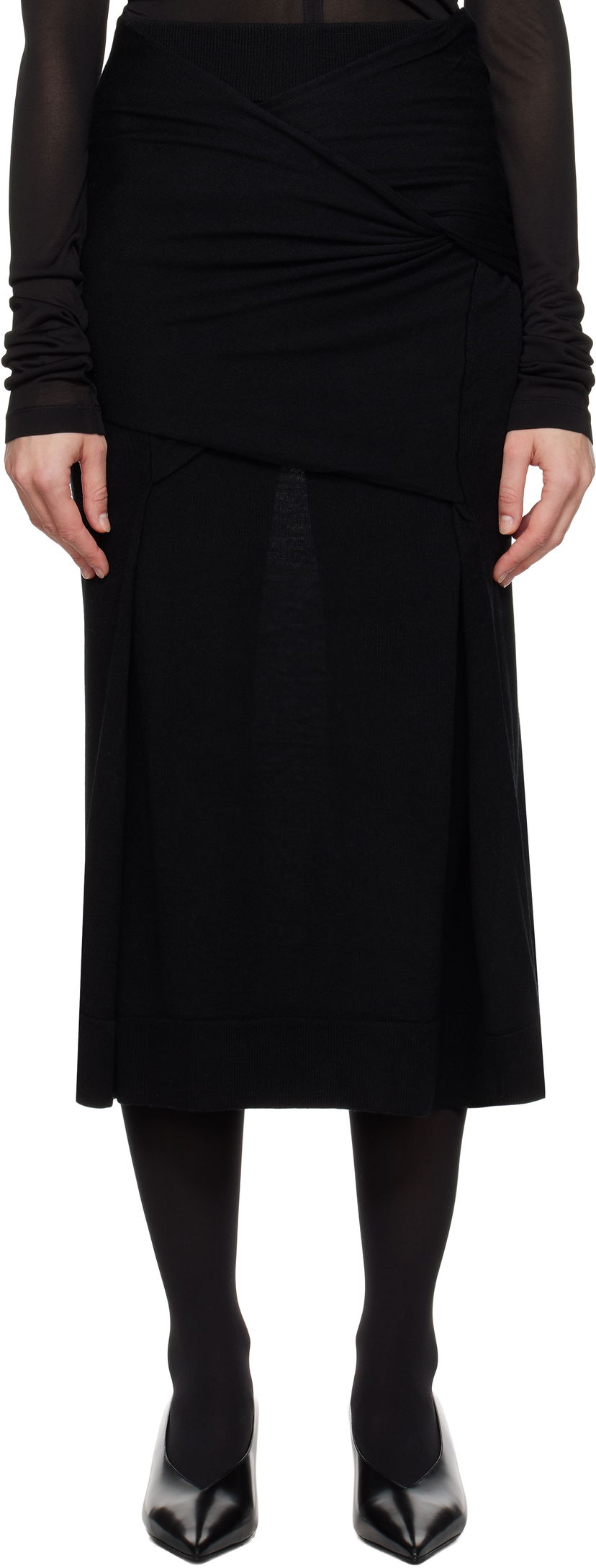 Спідниця TOTEME Draped Midi Knit Skirt чорний | 244-WRT0398-YA0087