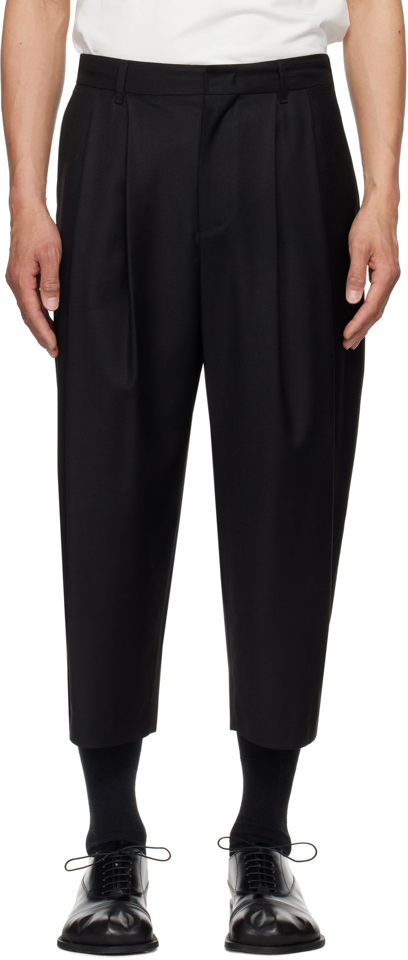 Штани ADER ERROR ADER error Sig; Tag 01 Cropped Pleated Trousers чорний | BO42FYSA0101BK