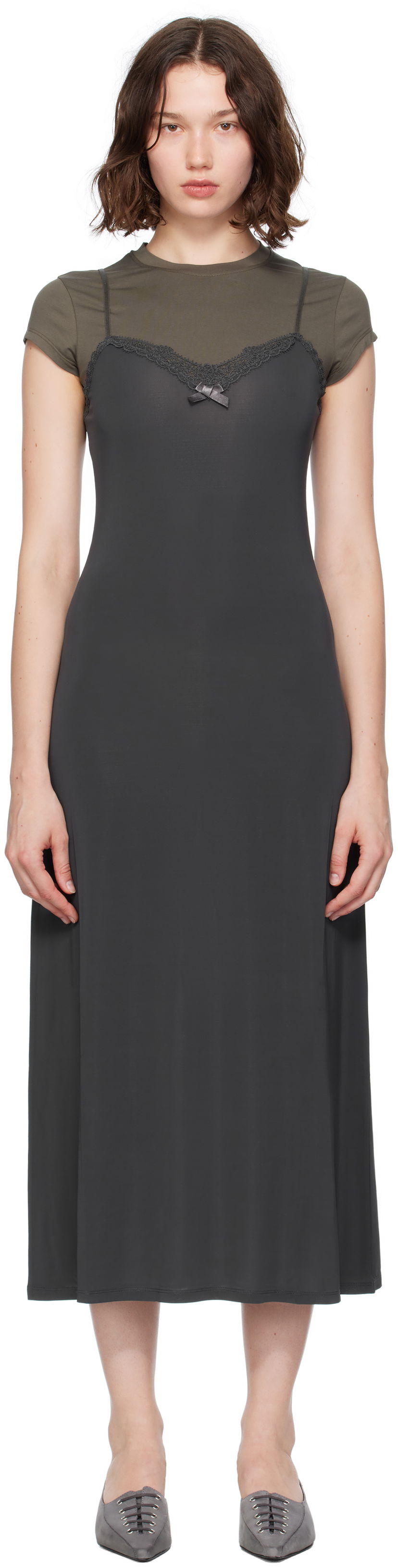 плаття Acne Studios Acne Studios Layered Jersey Midi Dress Сірий | A20796-
