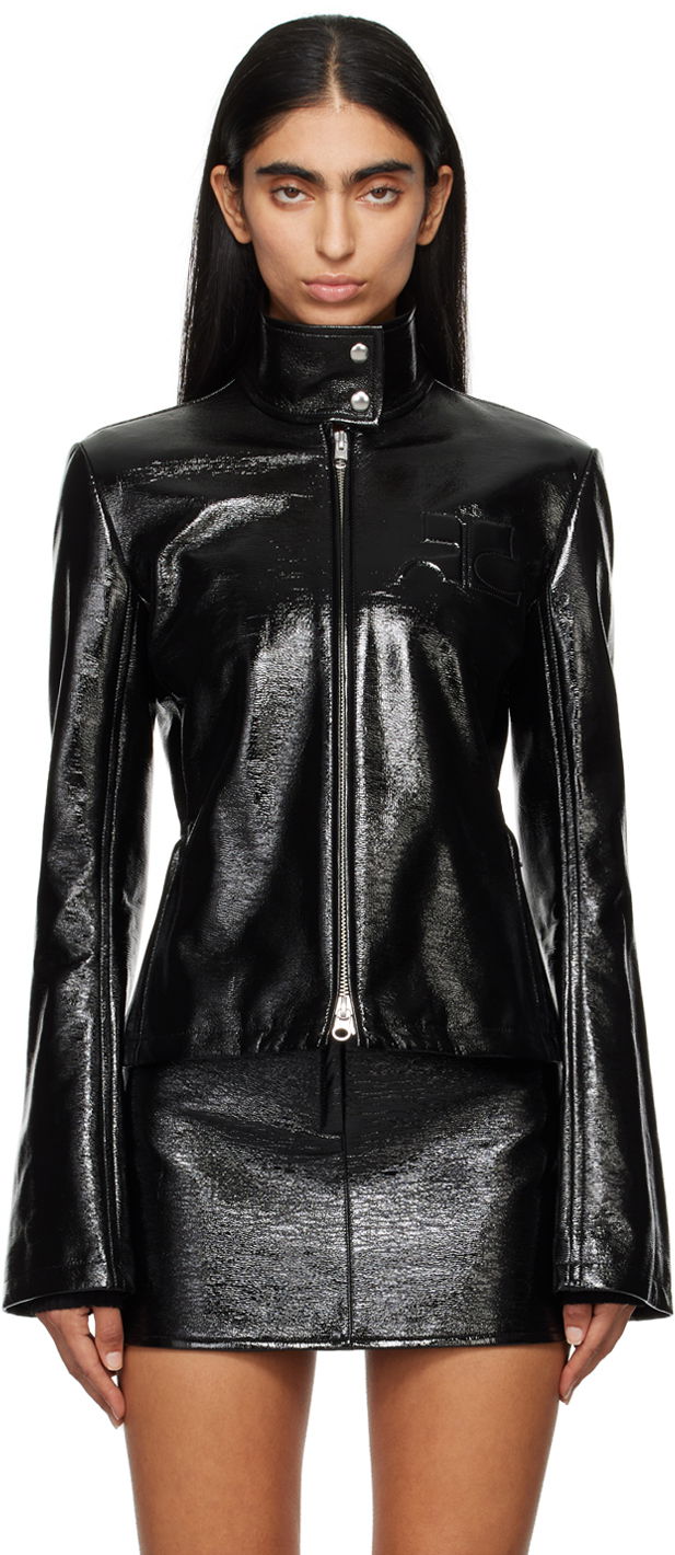 Куртка бомбер Courrèges Embossed-Logo Patent Leather Jacket чорний | 324CBL194VY0014