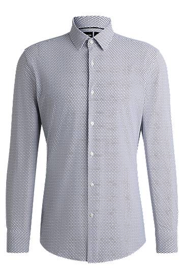 Сорочка BOSS Slim-Fit Performance-Stretch Printed Jersey Shirt Синій | 50539392