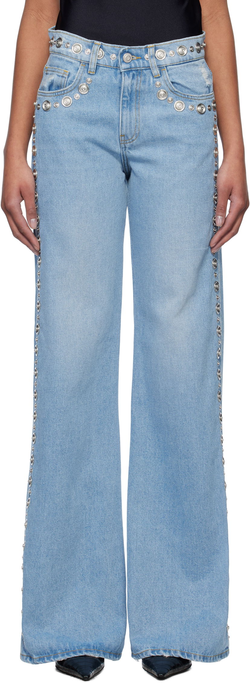 Джинси Coperni Coperni Studded Wide Leg Jeans Синій | COPP95STF2008