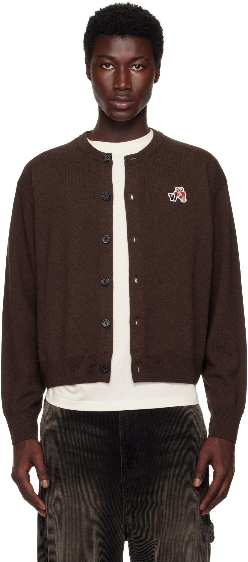 Cветр We11done We11done Single Patch Cardigan Коричневий | WD-KC2-25-611-U-BR