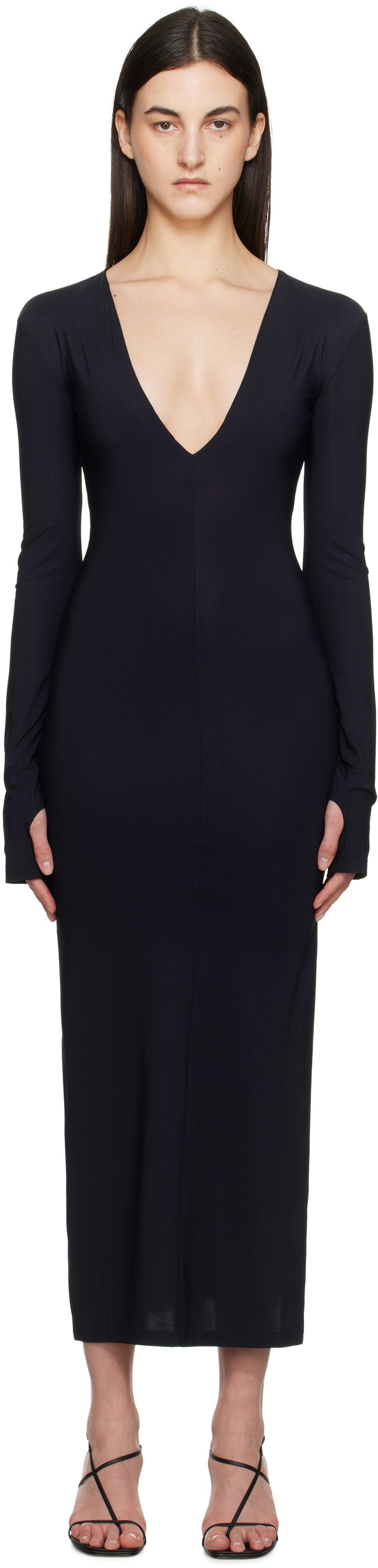 плаття Maison Margiela MM6 Maison Margiela Jersey Plunge Maxi Dress темно-синій | S52DG0026 S20518