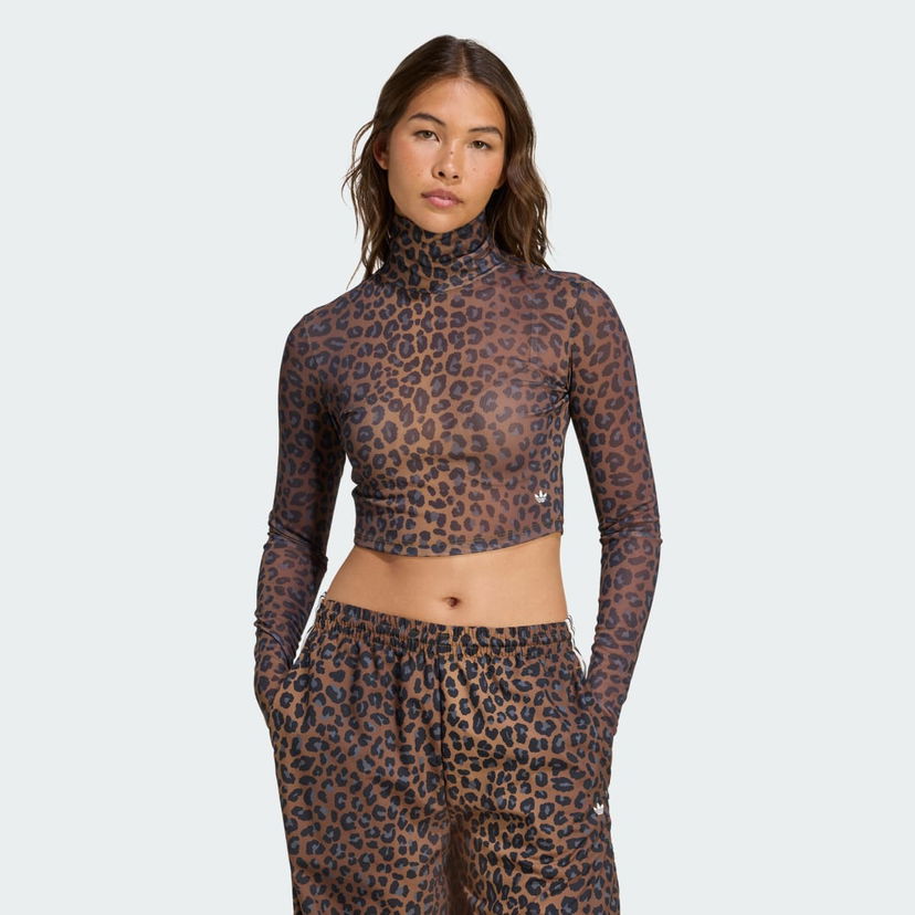 Кроп-топи adidas Performance Leopard Print Long Sleeve Crop Top Коричневий | JW2772