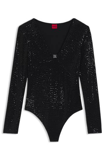 Боді BOSS Sparkling bodysuit in stretch jersey with stacked-logo trim чорний | 50546238, 0