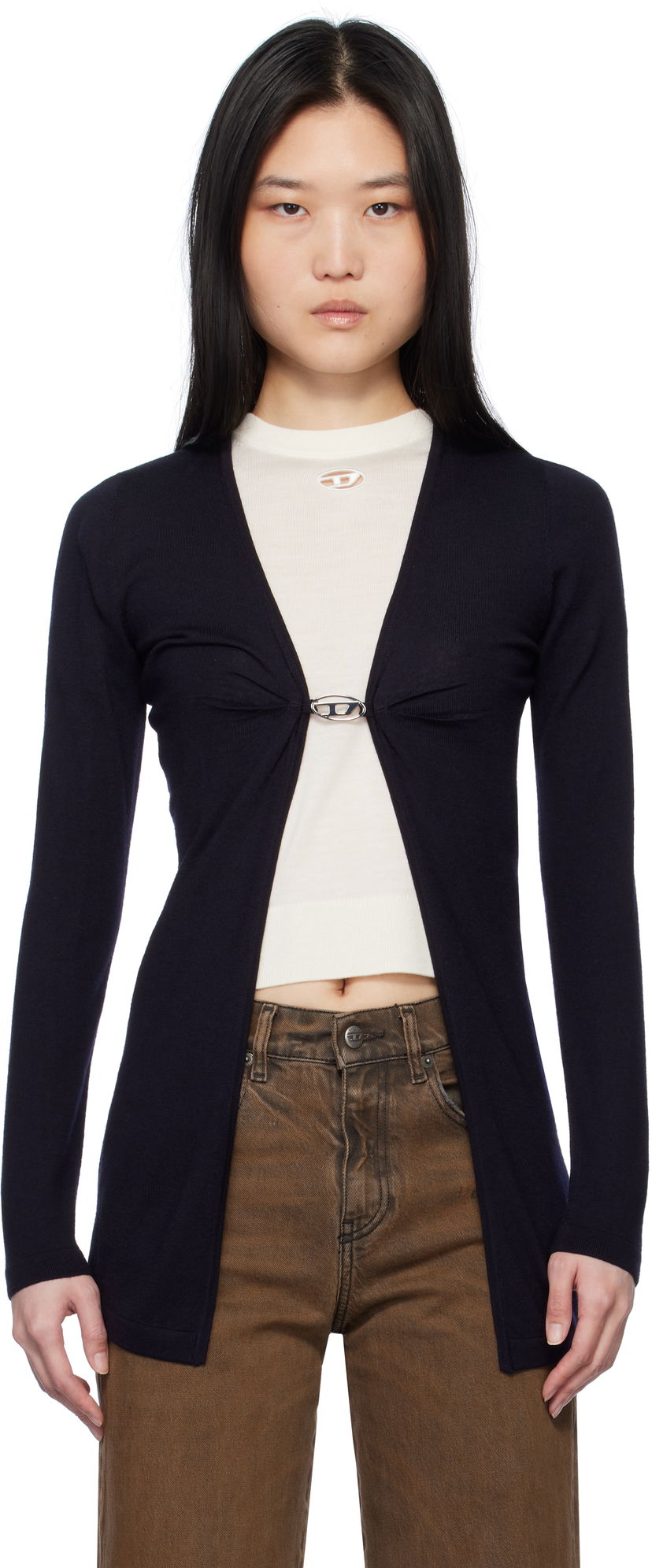 Cветр Diesel Diesel M-Pierry-Long Knit Cardigan темно-синій | A17452 0JQAB