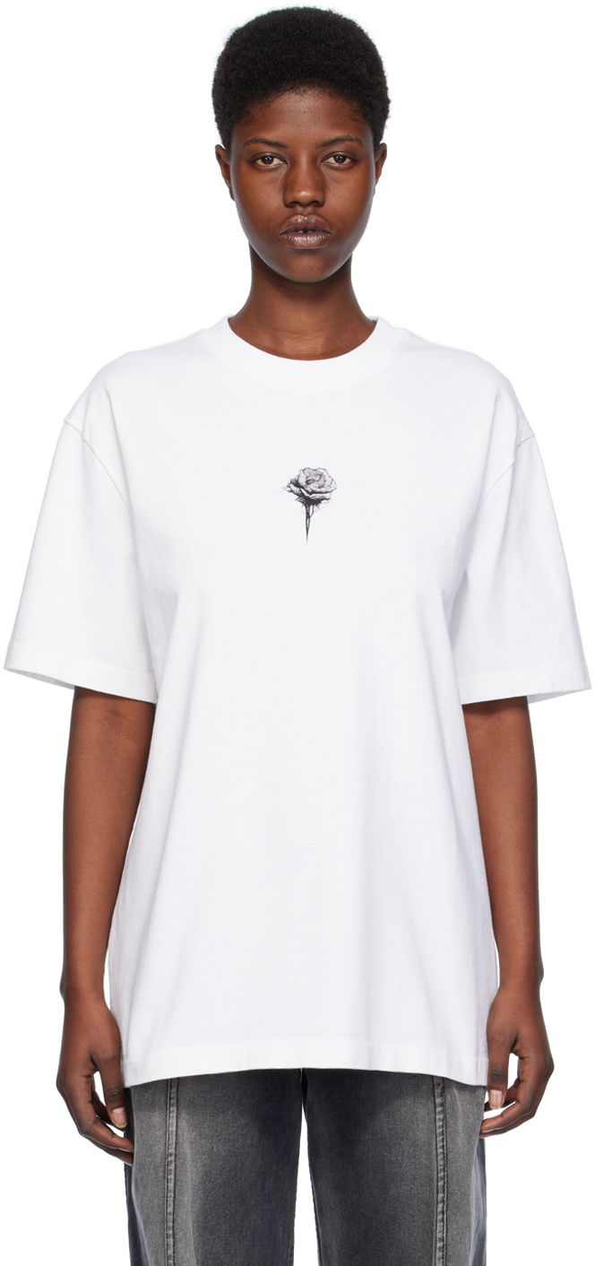 Футболка Han Kjøbenhavn Han Kjobenhavn Rose Graphic T-Shirt білий | M-133227