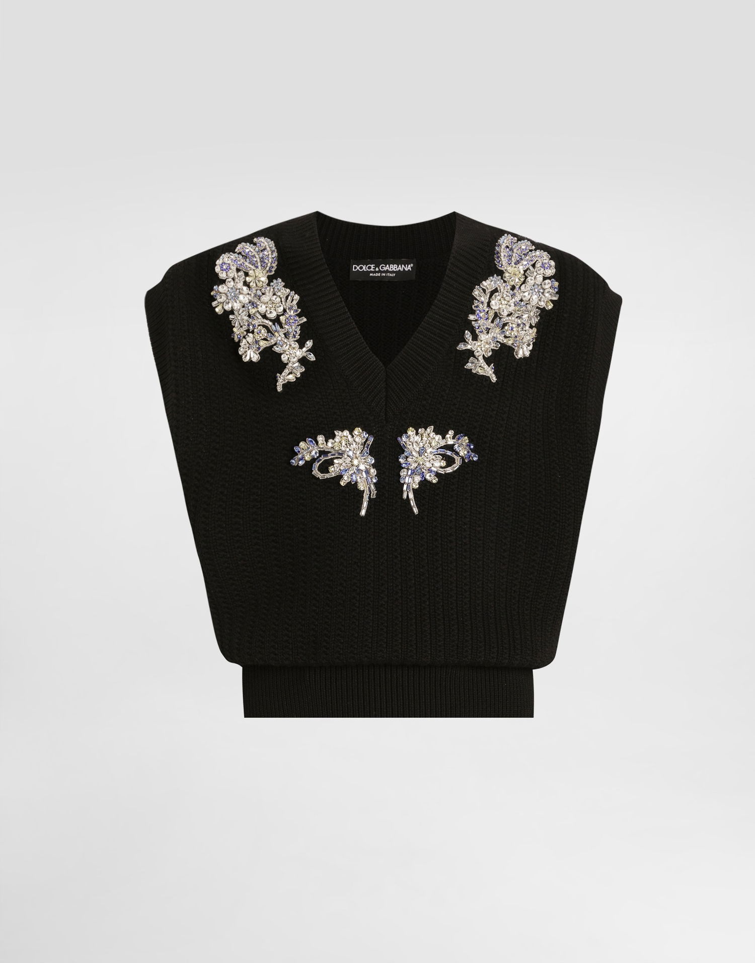 Cветр Dolce & Gabbana Dolce & Gabbana Cable-Knit Wool Vest with Crystal Embellishments чорний | GXT40ZJDVC7N0000, 0