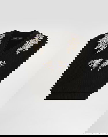 Cветр Dolce & Gabbana Dolce & Gabbana Cable-Knit Wool Vest with Crystal Embellishments чорний | GXT40ZJDVC7N0000, 0