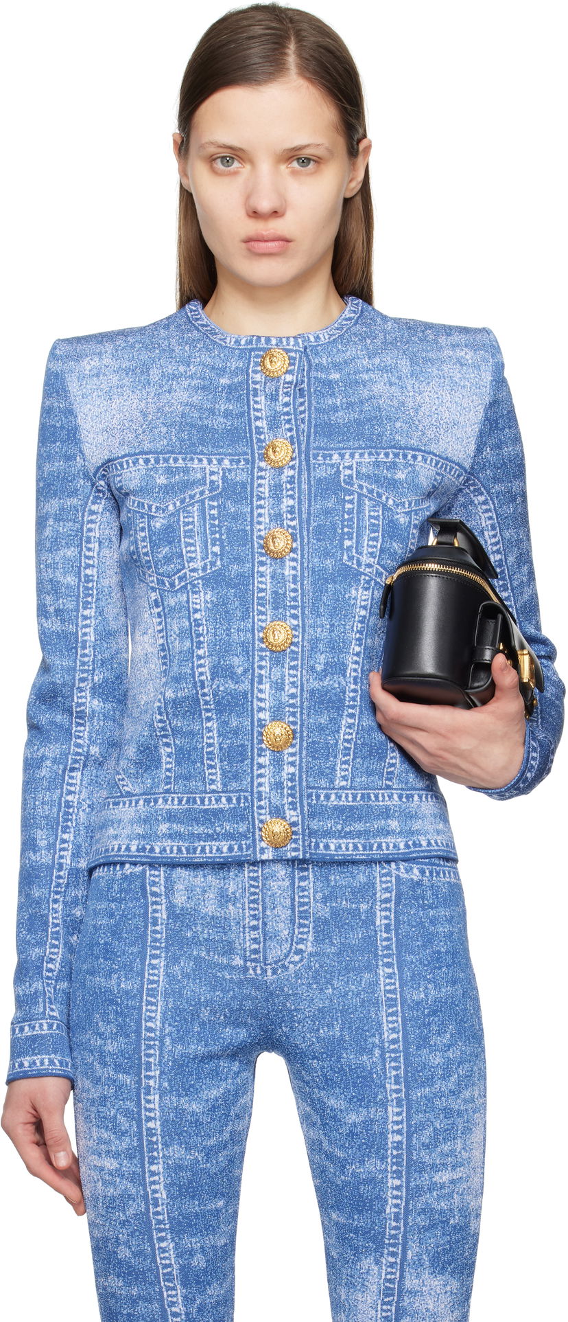 Спортивний костюм Balmain Balmain Jacquard Knit Denim Cardigan Синій | EF1KL220KH80
