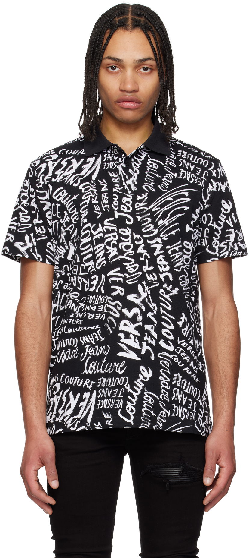 Сорочка поло Versace Versace Jeans Couture Logo Pattern Polo чорний | E78GAG6R0_EJS459