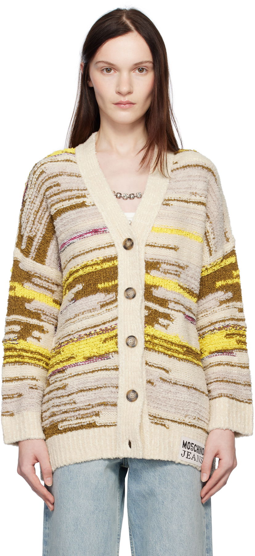 Cветр Moschino Jeans Striped Knit Cardigan бежевий | 251K10681