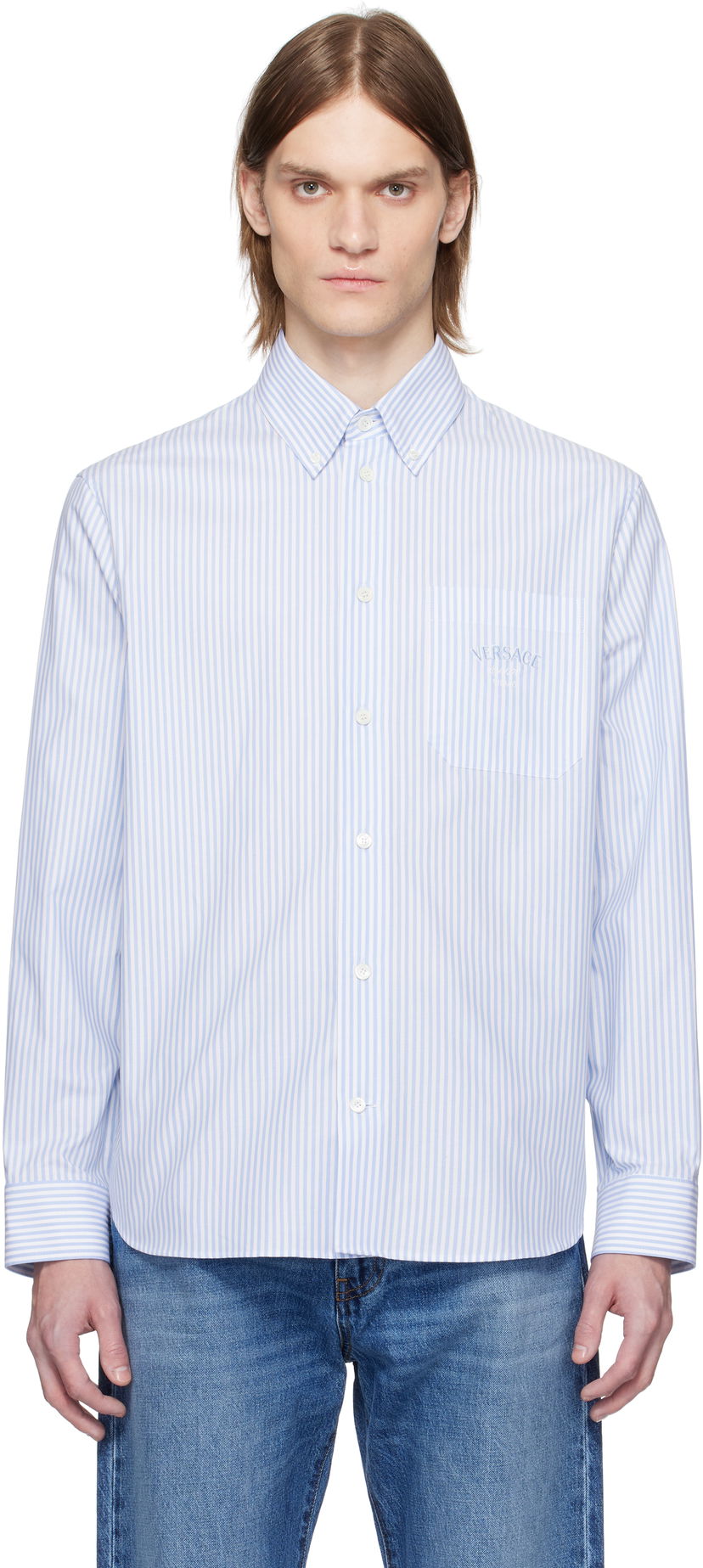 Сорочка Versace Versace Striped Poplin Shirt Синій | 1016210_1A13450
