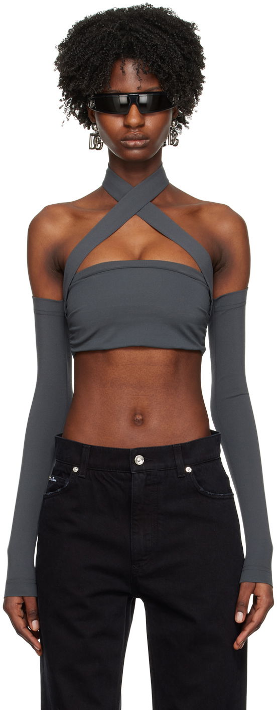 Кроп-топи Dolce & Gabbana Gray Kim Kardashian Edition Off-The-Shoulder Top Сірий | F772NT FUGPO