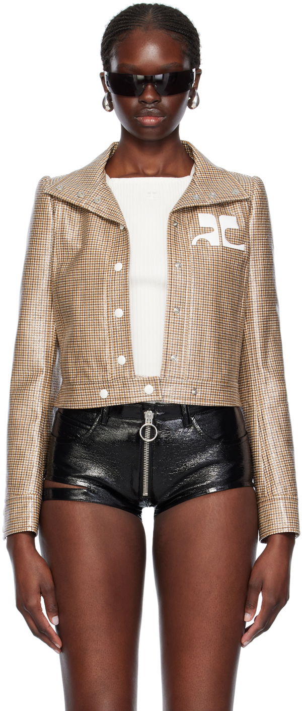 Куртка Courrèges Cropped Check Print Buttoned Jacket Коричневий | 124CBL005PR0042
