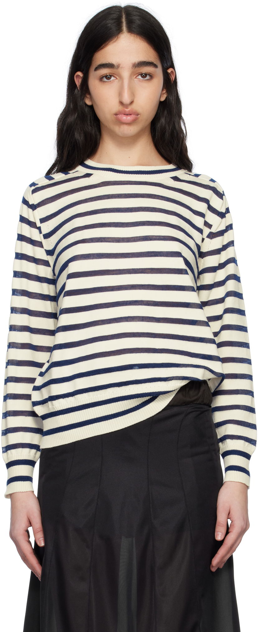 Cветр Comme des Garçons Comme Des Garçons Horizontal Stripe Cotton Sweater білий | TO-N007-S25