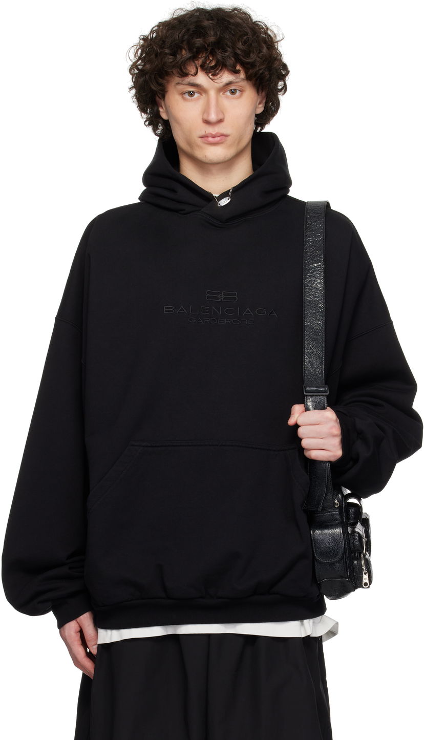 Світшоти Balenciaga BB Garderobe Large Fit Hoodie чорний | 813406TRVW1