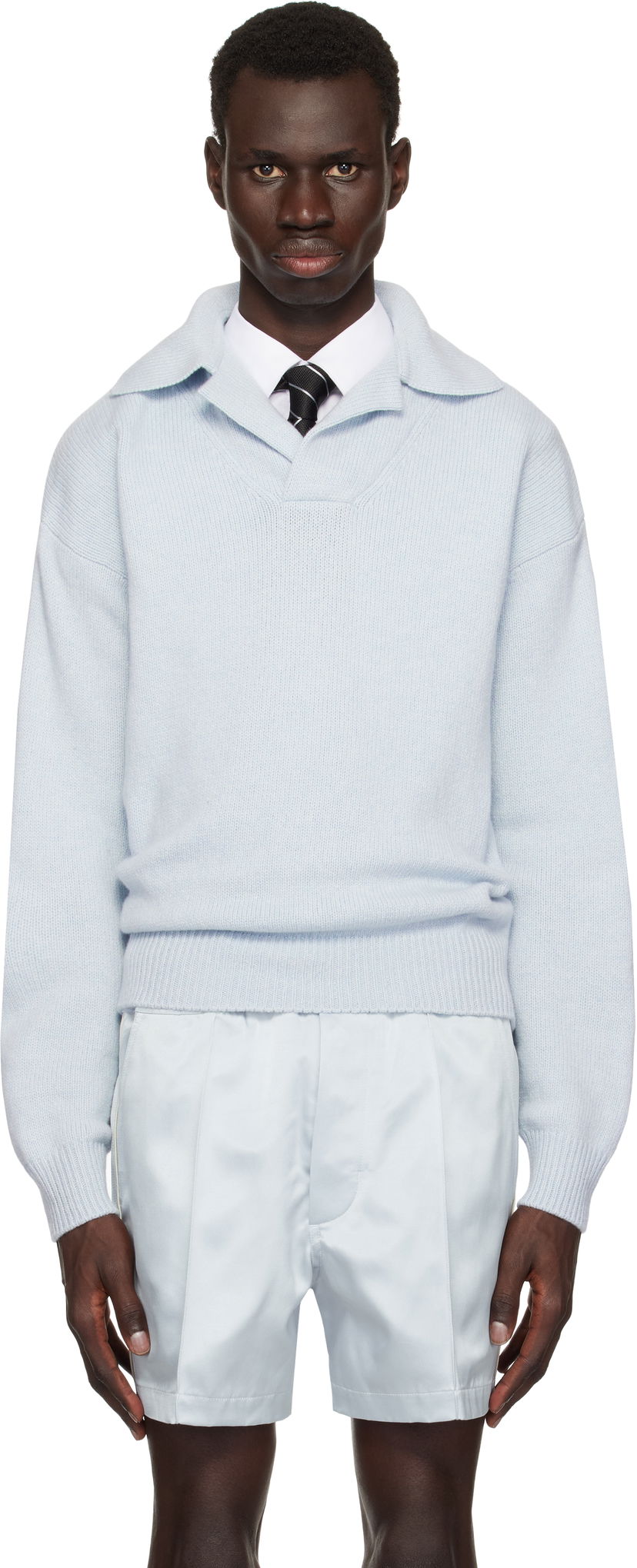 Cветр Tom Ford TOM FORD Cashmere Lambswool Polo Pullover Синій | KPL032-YMK053S25