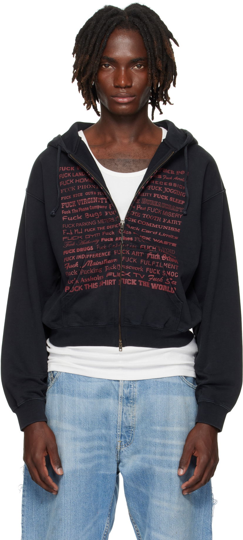Світшоти VETEMENTS VETEMENTS 'Fuck' Fitted Zip-Up Hoodie чорний | UH76ZU660B