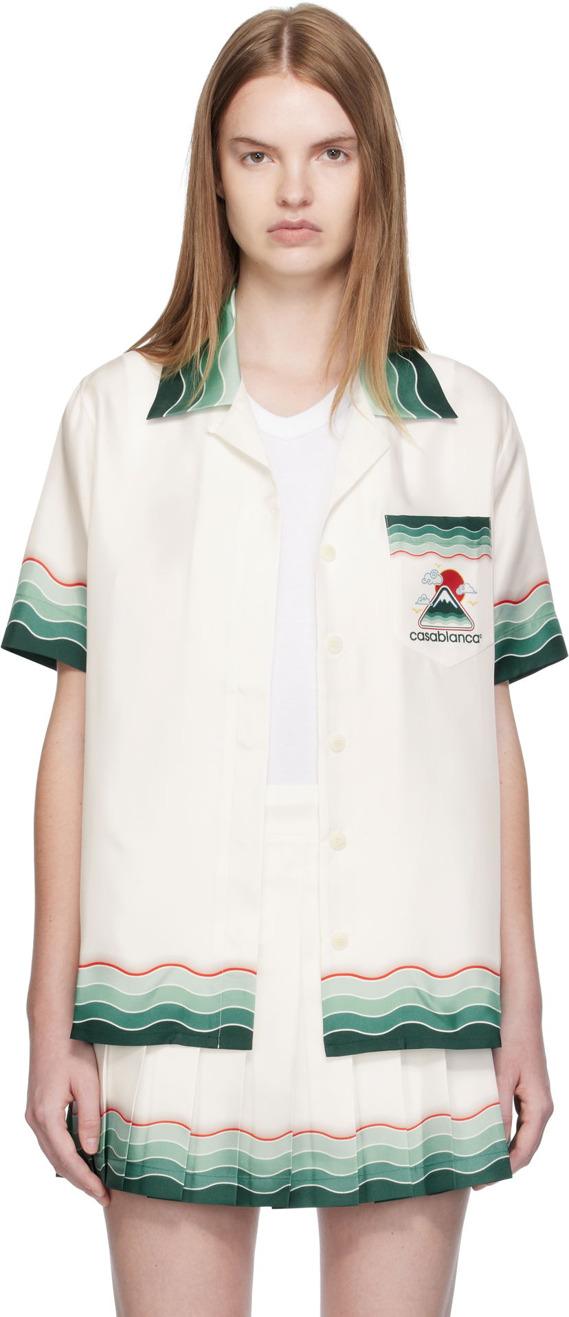 Сорочка Casablanca Casablanca Montagne Ondulee Silk Short Sleeve Shirt білий | WPF25-SH-200-05