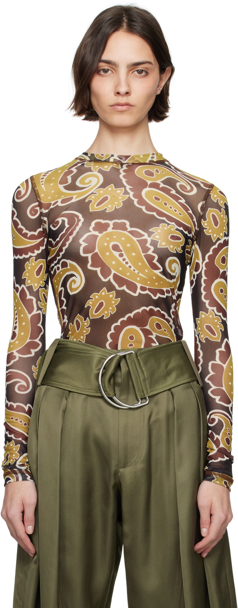 Футболка JW Anderson JW Anderson Paisley Mesh Long Sleeve T-Shirt Коричневий | JO0138-PG1788