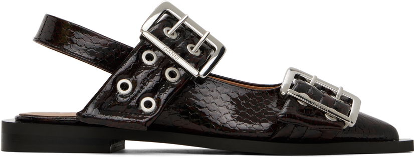 Ремені GANNI GANNI Snake Buckle Flats Коричневий | S2951