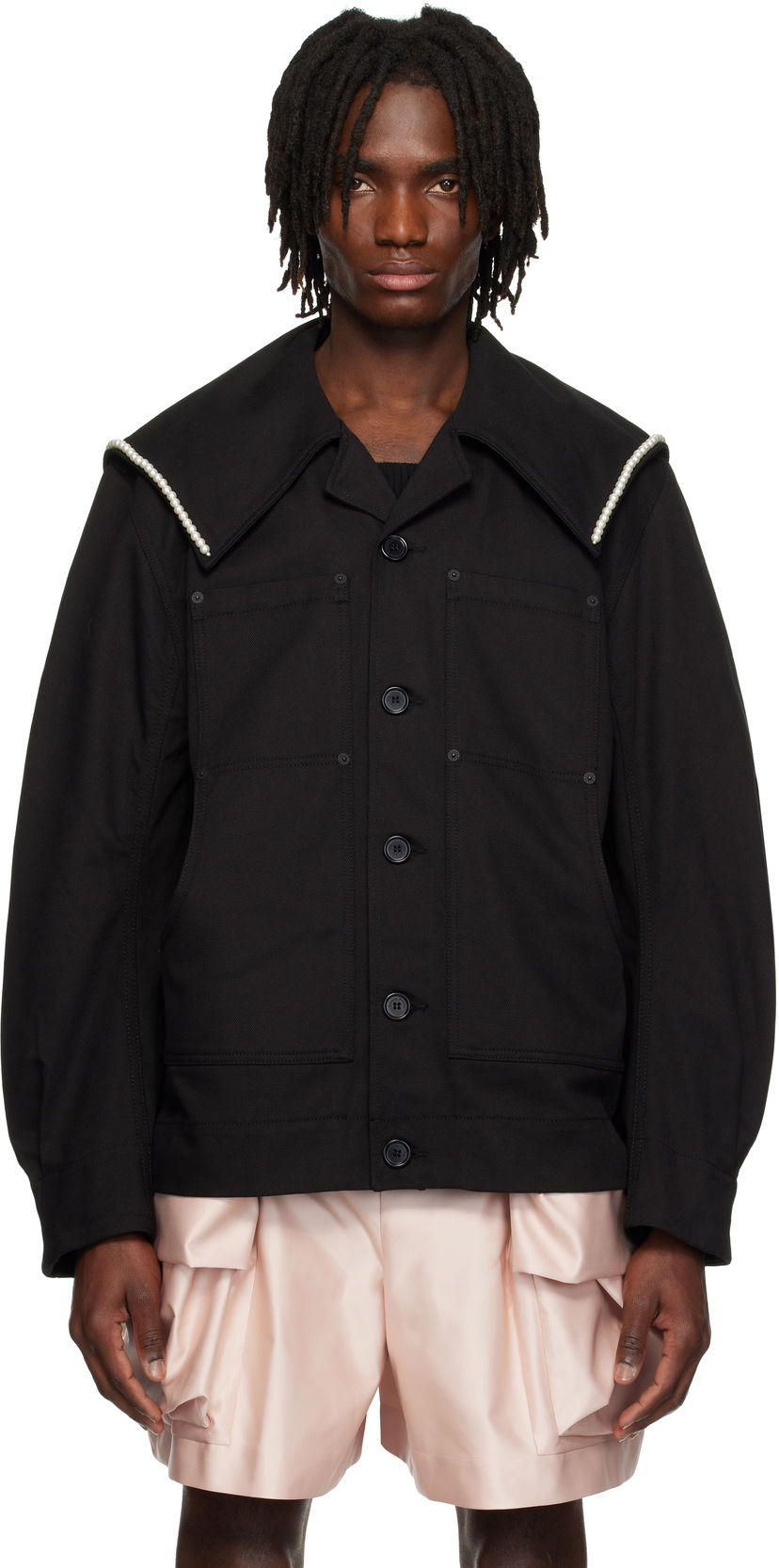 Куртка Simone Rocha Simone Rocha Beaded Sailor Collar Workwear Jacket чорний | 6120B 1074