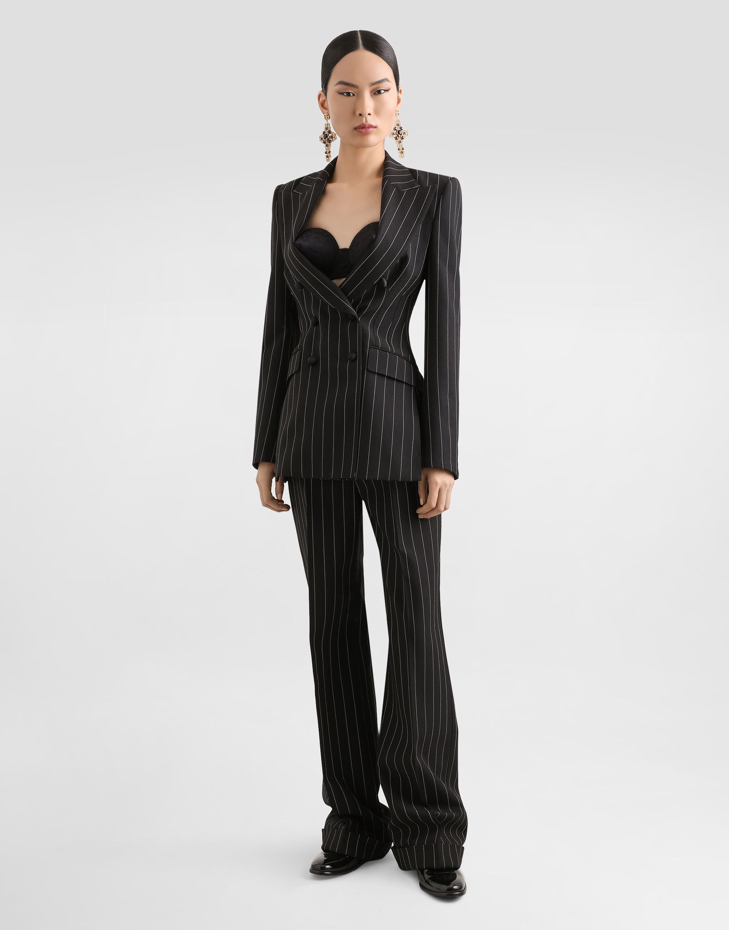 Штани Dolce & Gabbana Dolce & Gabbana Straight-Leg Pinstripe Wool Pants with Turn-Ups чорний | FTDBVTFR22MS8051, 1