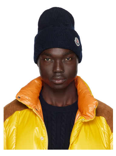 Шапка Moncler Patch Beanie темно-синій | I20913B00035M1115