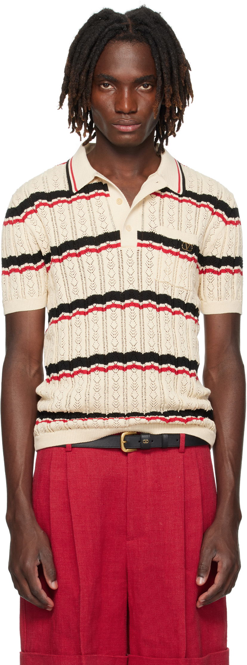 Сорочка поло Valentino Valentino Striped Knit Polo бежевий | 7V3KP03XB0S