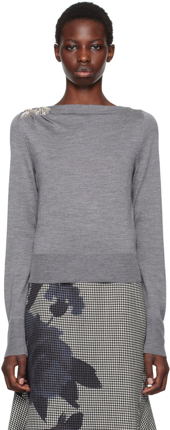 Cветр Erdem Drape Detail Knit Sweater Сірий | PF24_F1KT3_GYEKW