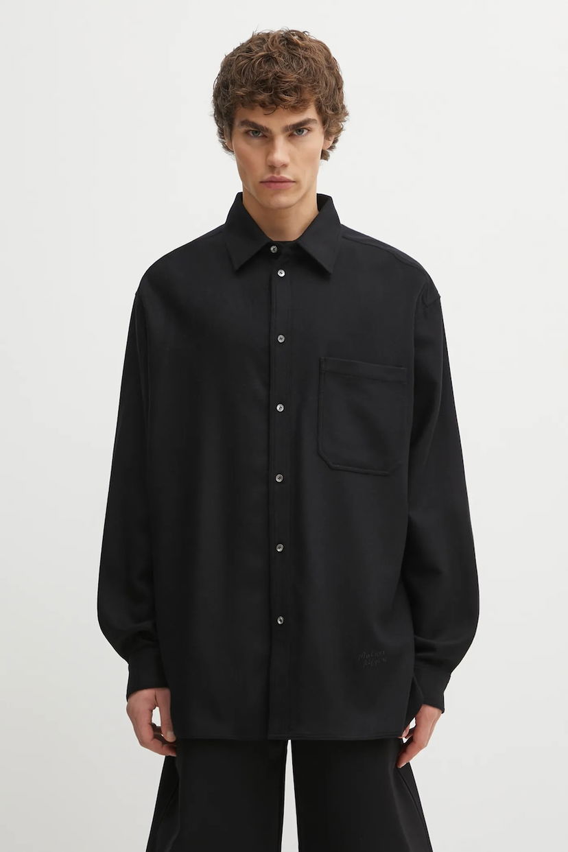 Сорочка MAISON KITSUNÉ Handwriting Oversized Wool Shirt with Classic Collar чорний | PM00427WT3017
