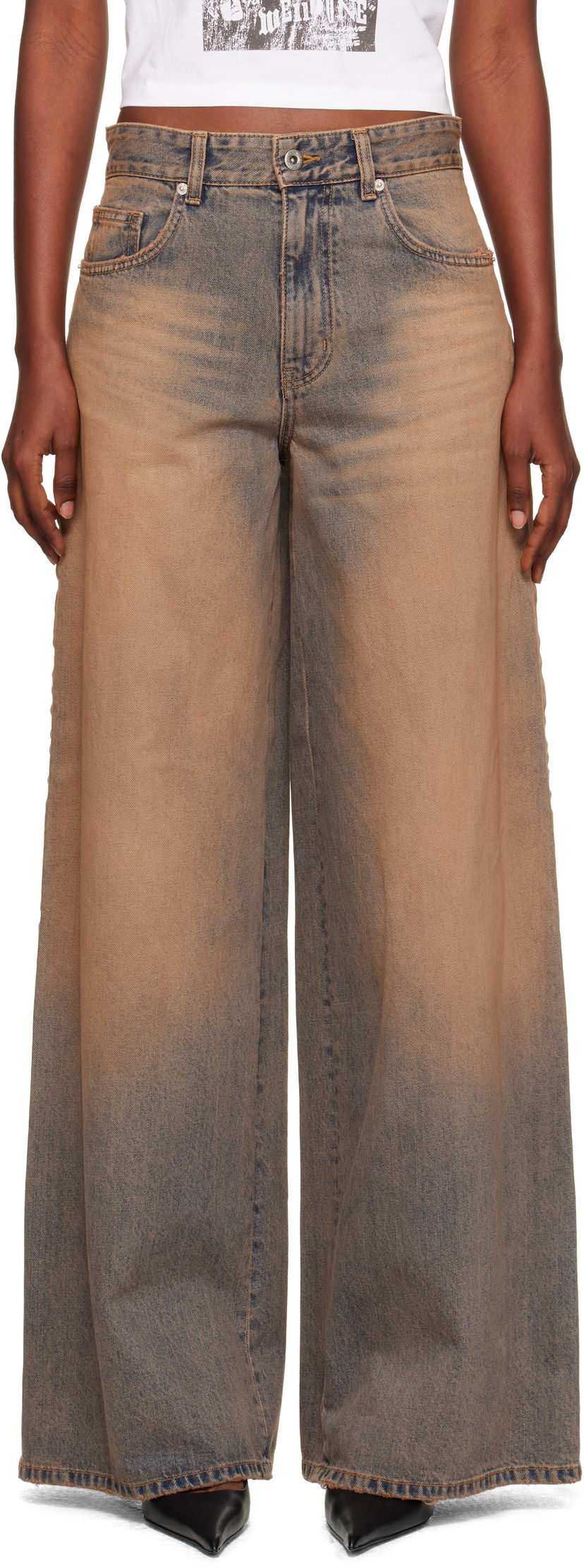 Джинси We11done We11done Wide Leg Jeans Коричневий | WD-DP2-25-339-W-BG