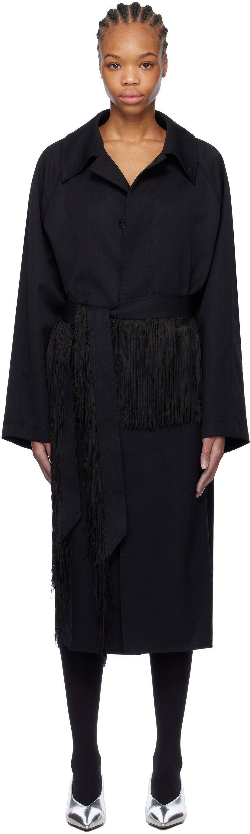Пальто Maison Margiela MM6 Maison Margiela Wool Gabardine Trench Coat with Fringed Belt чорний | S52AH0079 S78542