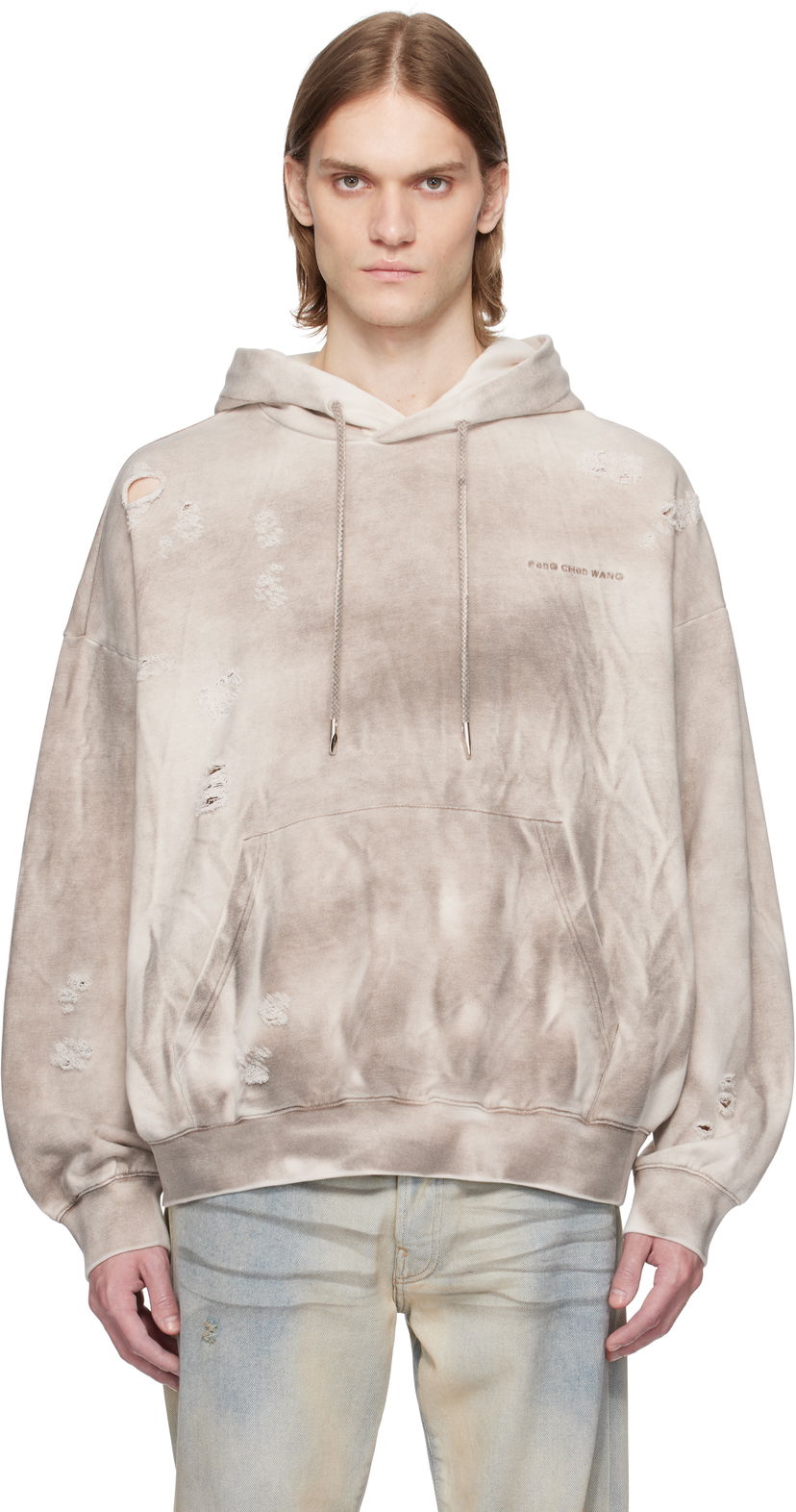 Світшоти Feng Chen Wang Feng Chen Wang Sandwashed Ripped Hoodie бежевий | FUS19HD03